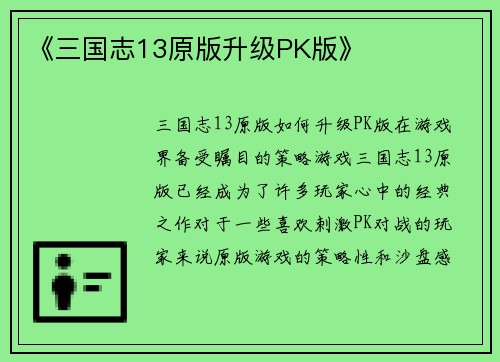 《三国志13原版升级PK版》